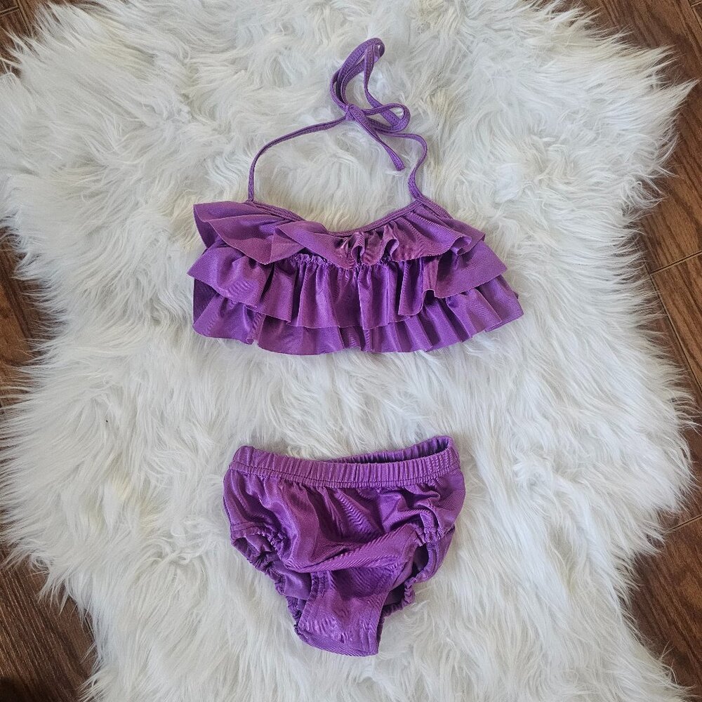 Toddler Purple Ruffle Bikini | Size 18 Months | Halter Tie Top | Baby Girl Swim - Picture 1 of 2